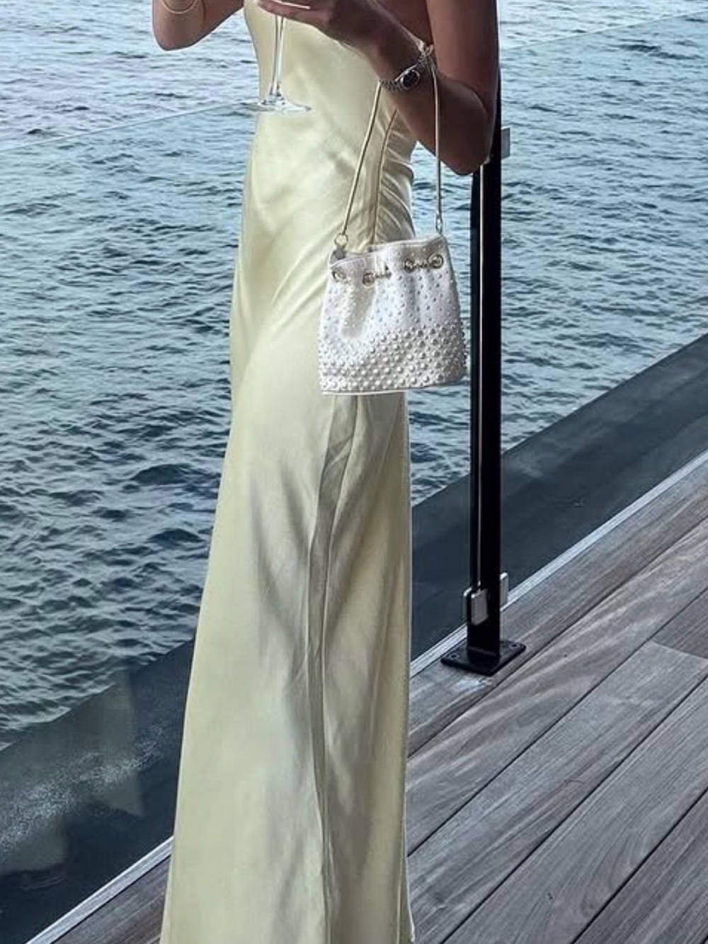 Yellow Satin Maxi Gown XS